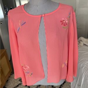 Sheer Pink Embroidered Cardigan